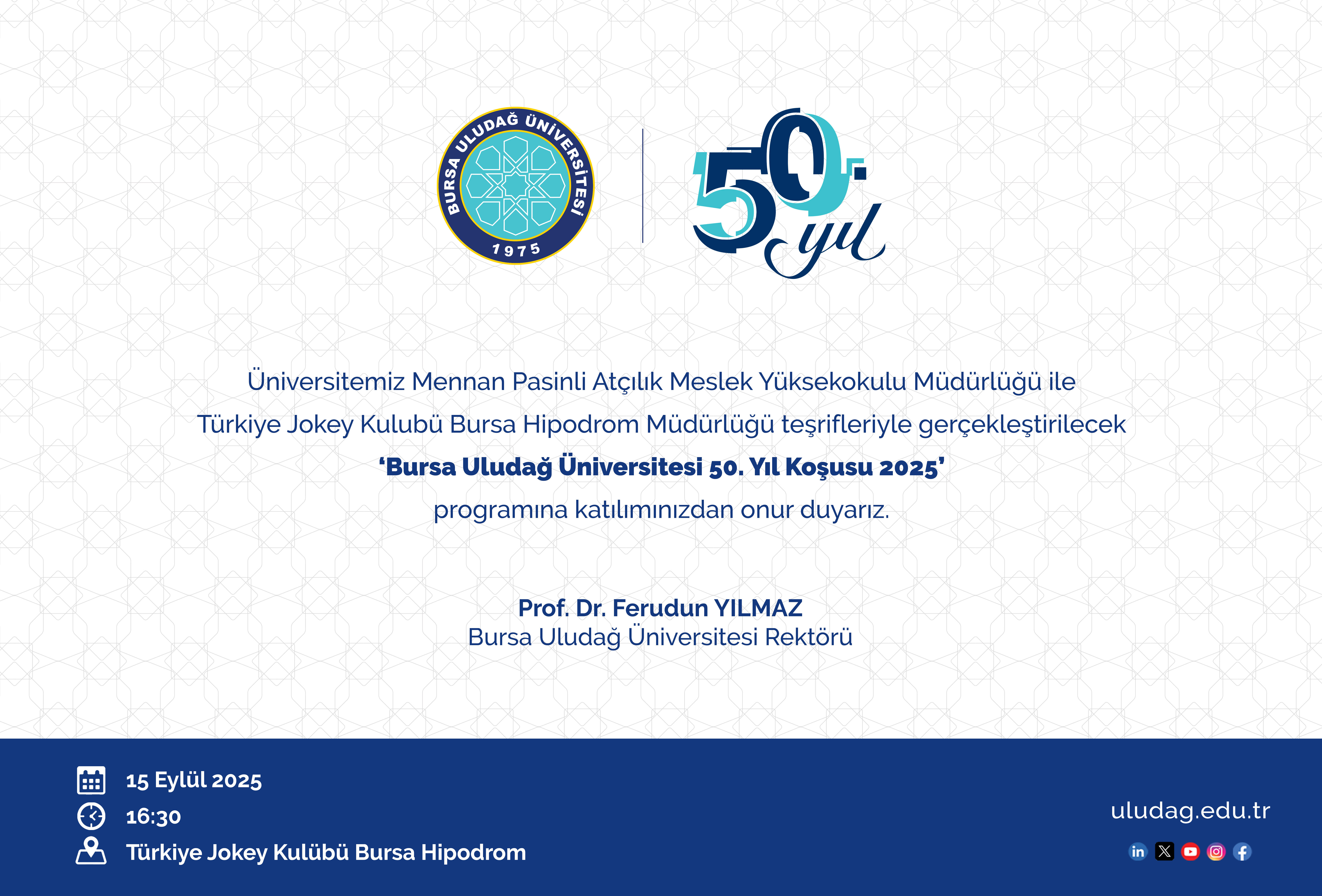Bursa Uludağ Üniversitesi 50. Yıl Koşusu 2025 Programı Davetiyesi