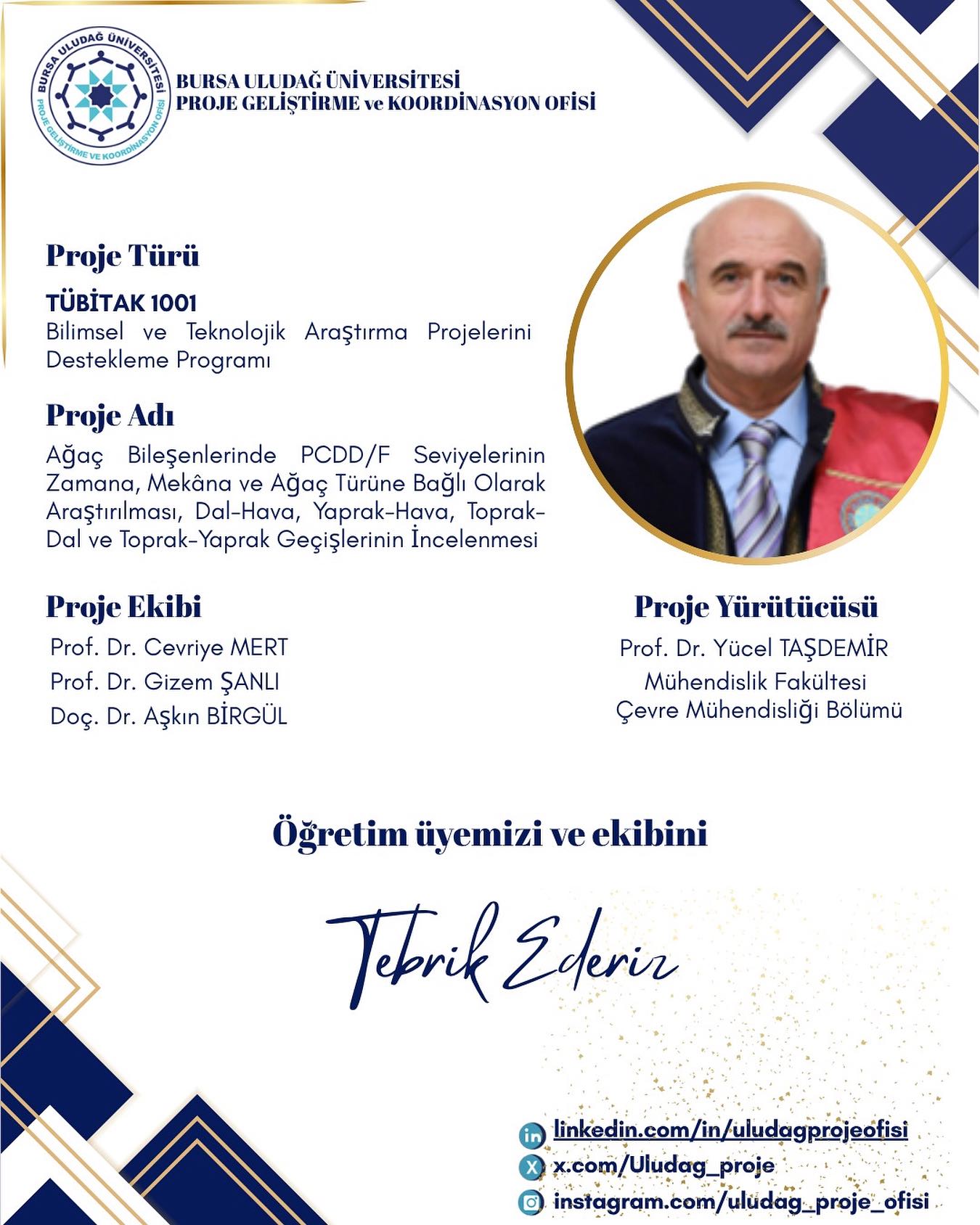 Üniversitemizden TÜBİTAK 1001 Başarısı (Prof. Dr. Yücel Taşdemir)