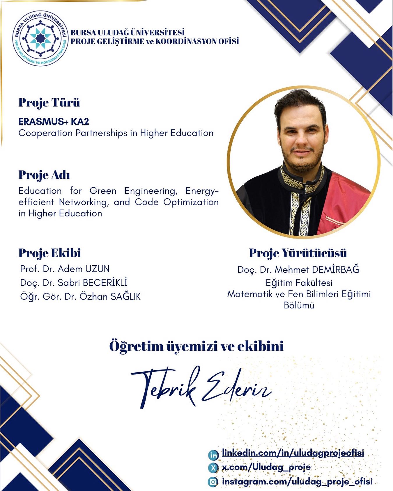 Üniversitemizden Erasmus+ KA2 Başarısı (Doç. Dr. Mehmet Demirbağ) 